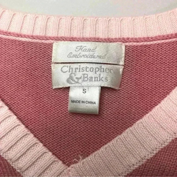 Christopher Banks Rose Pink Diamond Hand Embroidered Detailed Sweater Sz Small - Picture 5 of 11